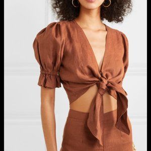 Faithfull The Brand Cropped Tie-front Linen Top